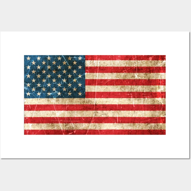 Vintage Aged and Scratched American Flag Wall Art by jeffbartels